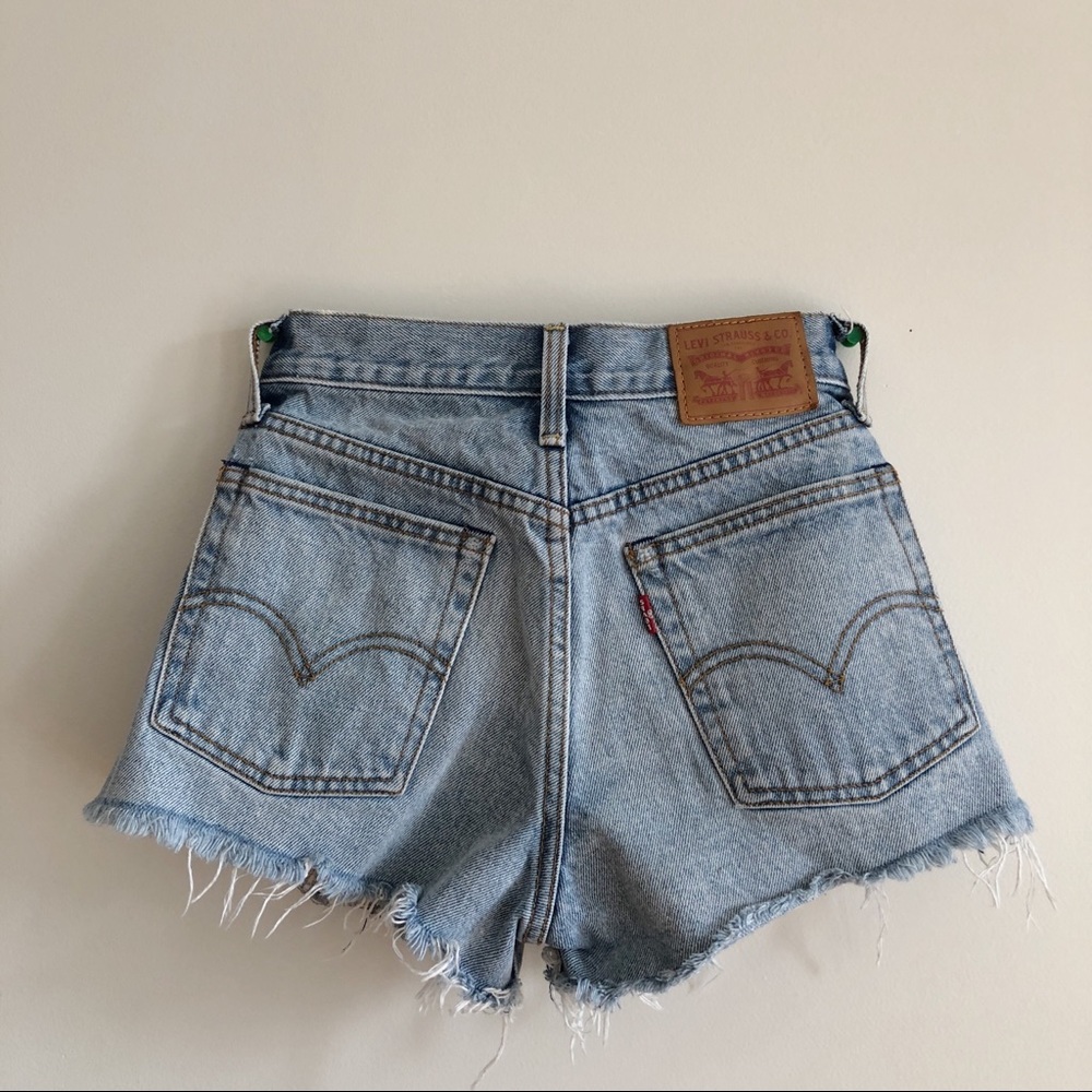Levi’s 501 high waisted shorts light blue wash
